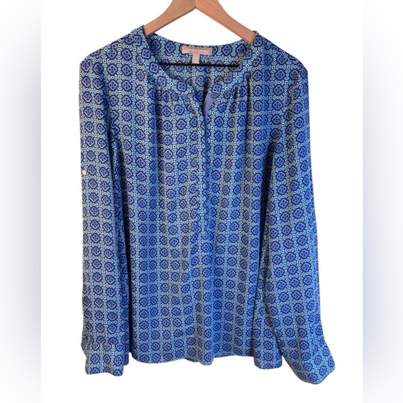 Banana Republic Tops - Banana Republic Blue Green Geometric Patterned Women's Top Blouse Size XL
